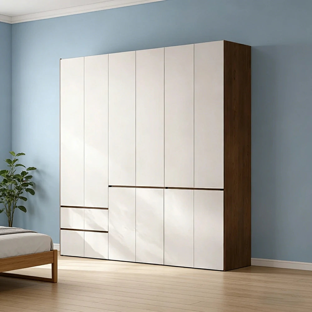 LUXORA 220/240cm Solid Wood Wardrobe Cabinet - Full Height Storage with Hanging Space & Drawers, Durable Thick Wood Design