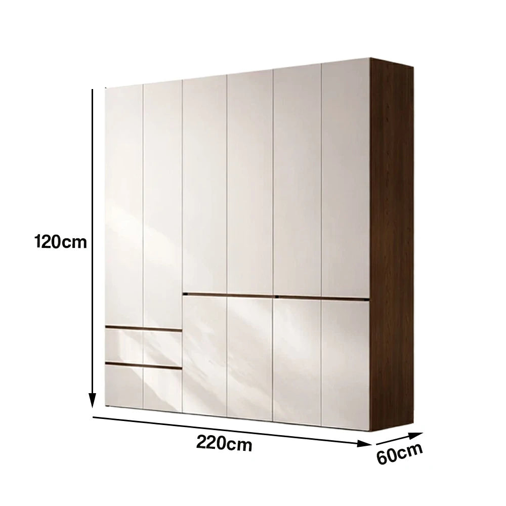 LUXORA 220/240cm Solid Wood Wardrobe Cabinet - Full Height Storage with Hanging Space & Drawers, Durable Thick Wood Design