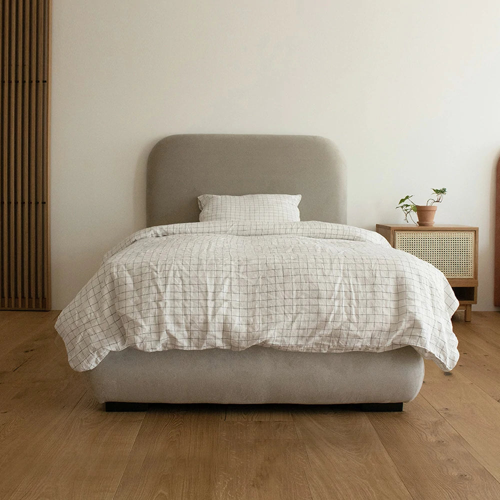 LUXORA Upholstered Bed Frame 150/180cm, Cotton-Linen Fabric & Solid Wood, High-Density Sponge Headboard - Grey