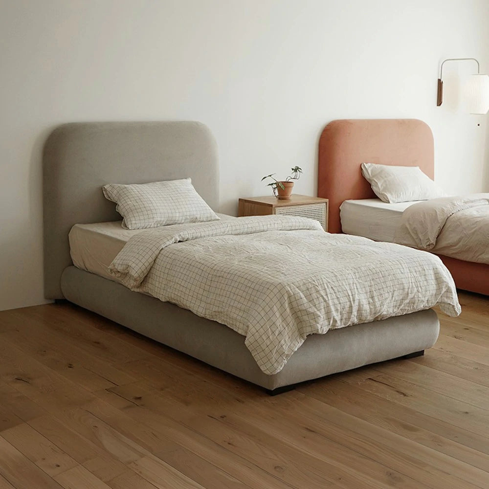 LUXORA Upholstered Bed Frame 150/180cm, Cotton-Linen Fabric & Solid Wood, High-Density Sponge Headboard - Grey