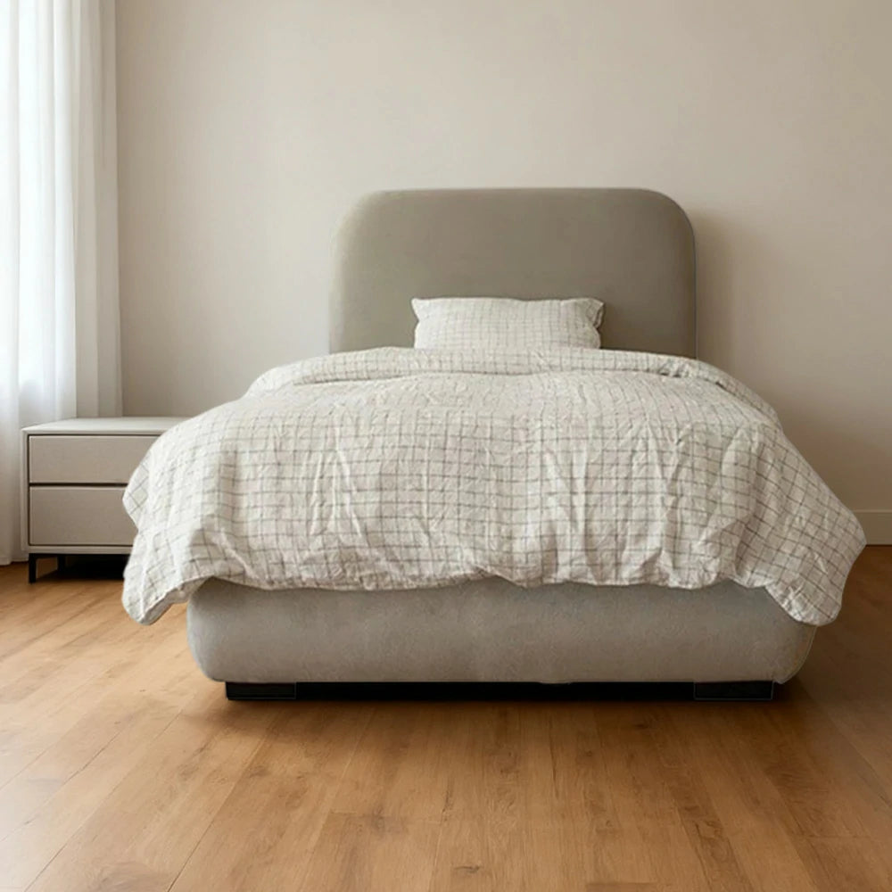 LUXORA Upholstered Bed Frame 150/180cm, Cotton-Linen Fabric & Solid Wood, High-Density Sponge Headboard - Grey