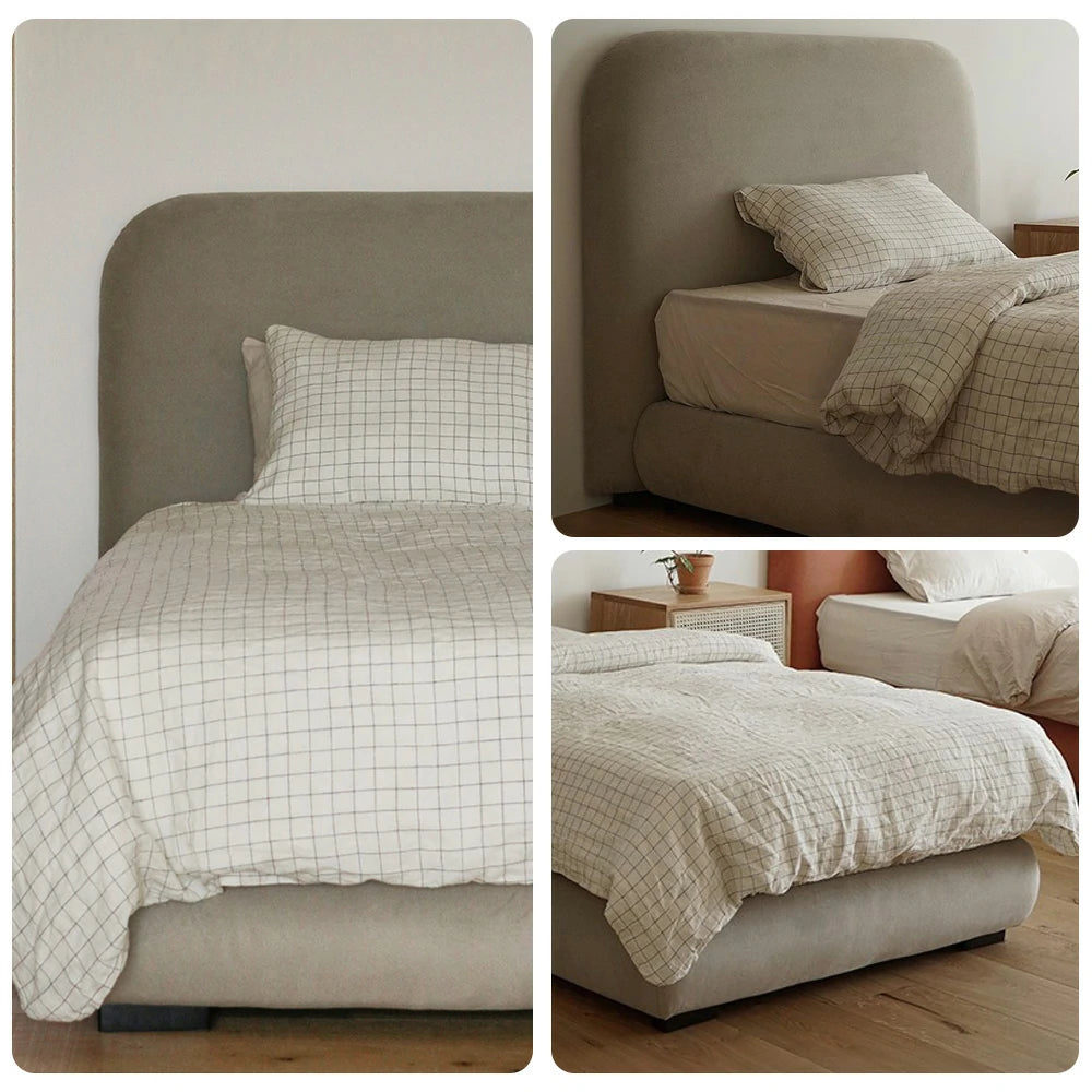 LUXORA Upholstered Bed Frame 150/180cm, Cotton-Linen Fabric & Solid Wood, High-Density Sponge Headboard - Grey