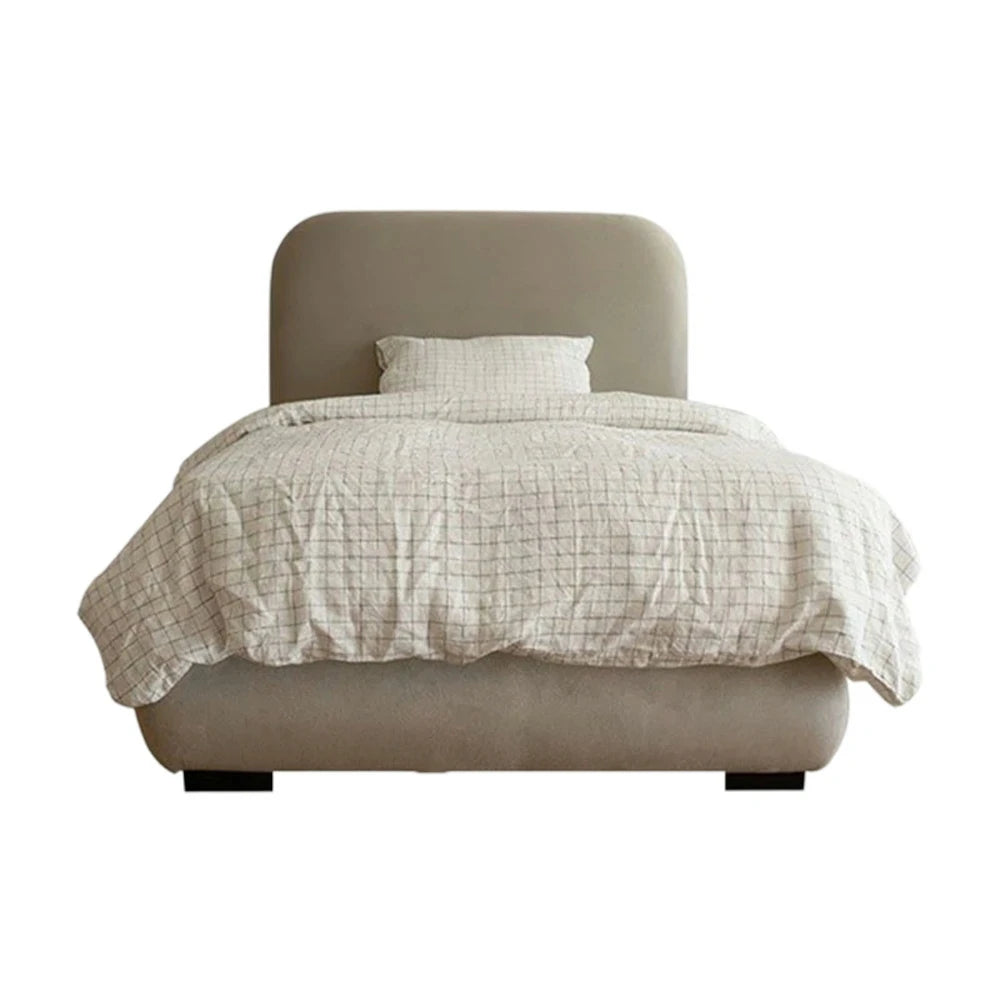 LUXORA Upholstered Bed Frame 150/180cm, Cotton-Linen Fabric & Solid Wood, High-Density Sponge Headboard - Grey