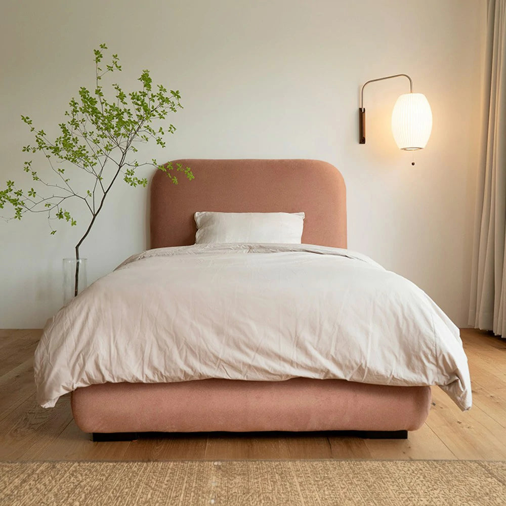 LUXORA Upholstered Bed Frame 150/180cm, Cotton-Linen Fabric & Solid Wood, High-Density Sponge Headboard - Pink