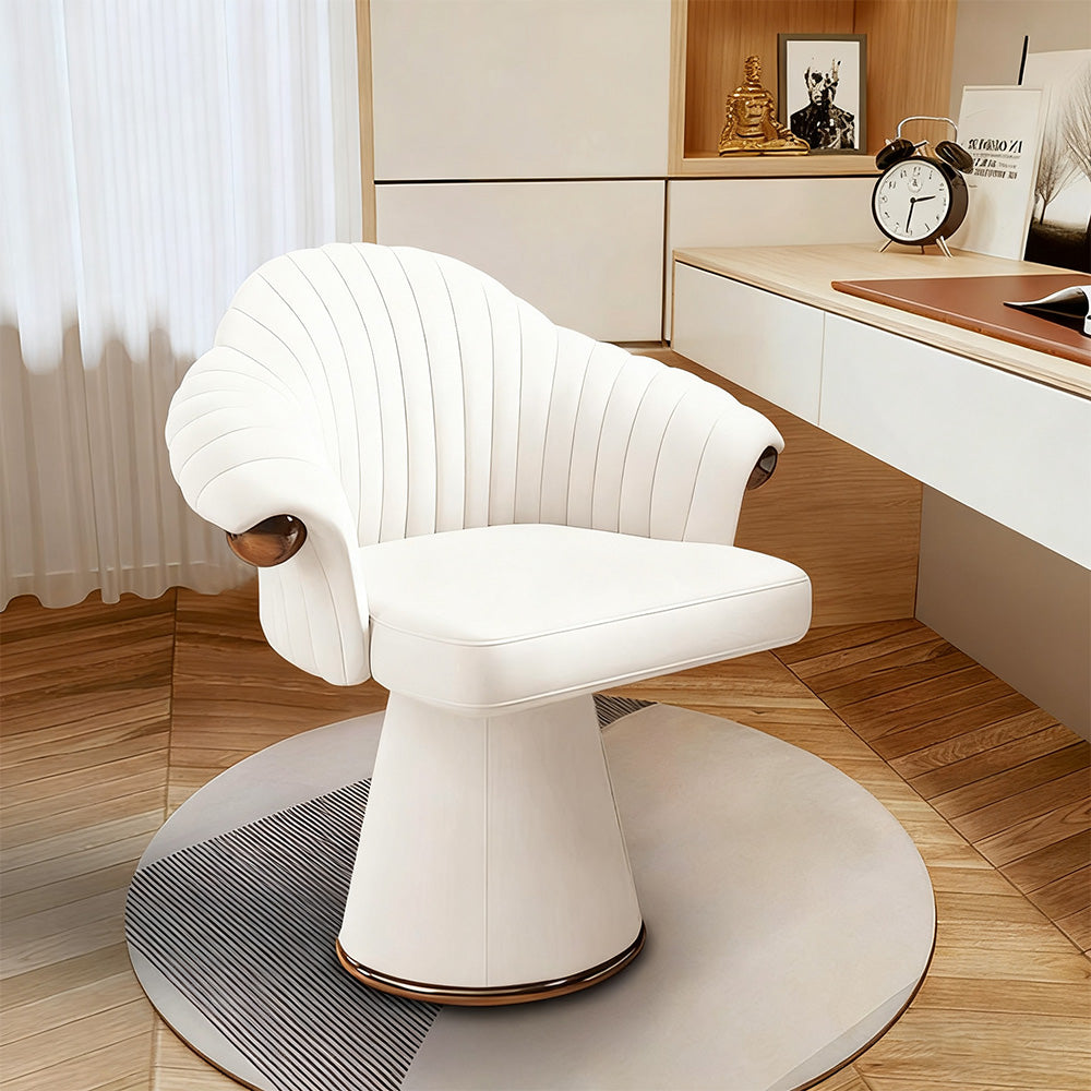 LUXORA Swivel Lounge Chair, Ergonomic Design with Italian Top-Grain Leather, High-Density Sponge, 360° Rotation for Comfortable and Stylish Seating - White