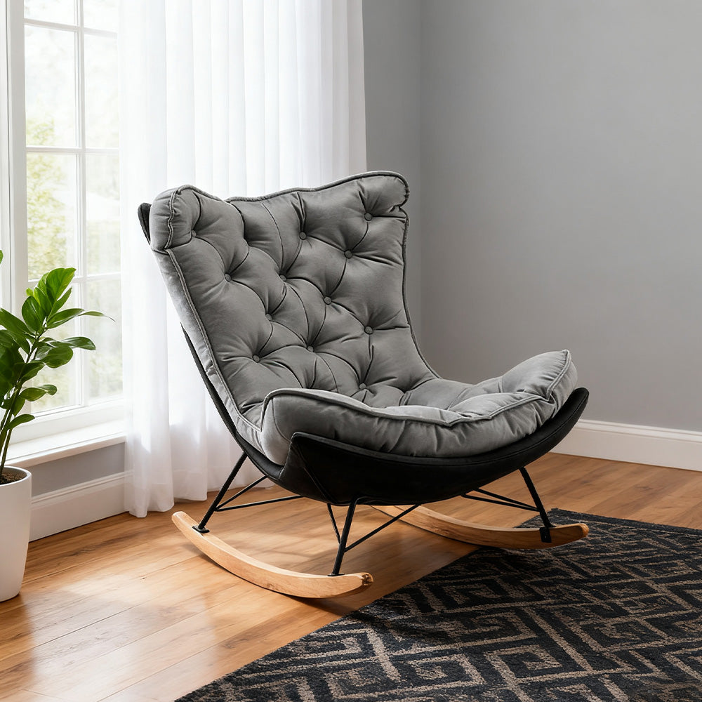 LUXORA Recliner Chair Down & Latex Cushioning, Easy-Care Tech Fabric, Carbon Steel Legs, Rocking Tilt - Grey