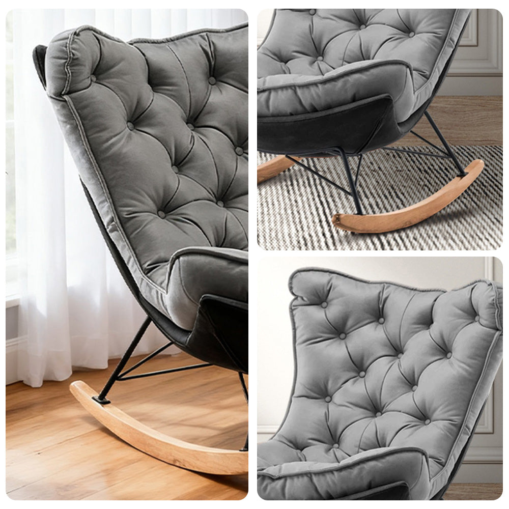 LUXORA Recliner Chair Down & Latex Cushioning, Easy-Care Tech Fabric, Carbon Steel Legs, Rocking Tilt - Grey