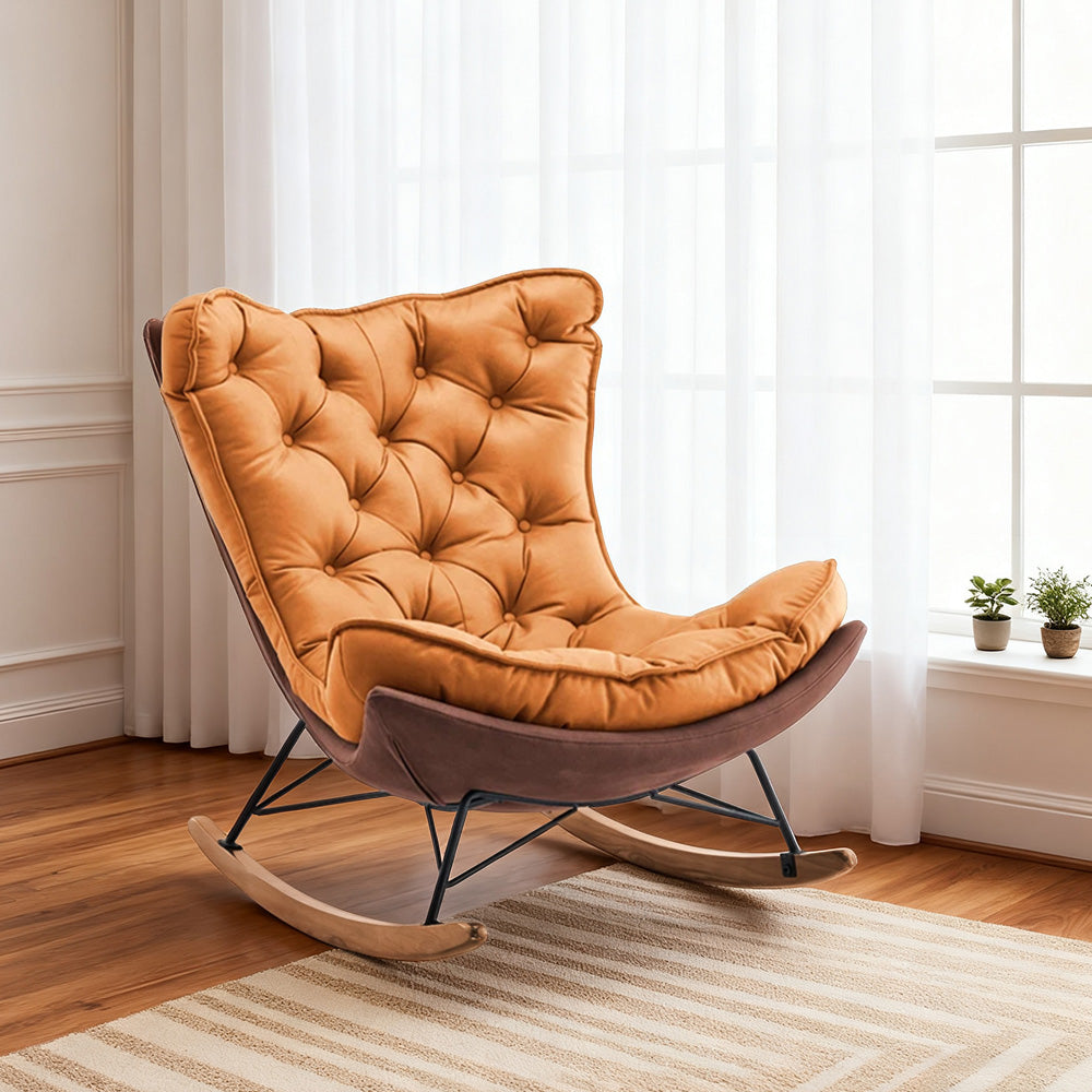 LUXORA Recliner Chair Down & Latex Cushioning, Easy-Care Tech Fabric, Carbon Steel Legs, Rocking Tilt - Orange