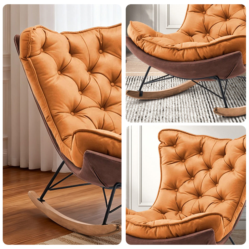 LUXORA Recliner Chair Down & Latex Cushioning, Easy-Care Tech Fabric, Carbon Steel Legs, Rocking Tilt - Orange