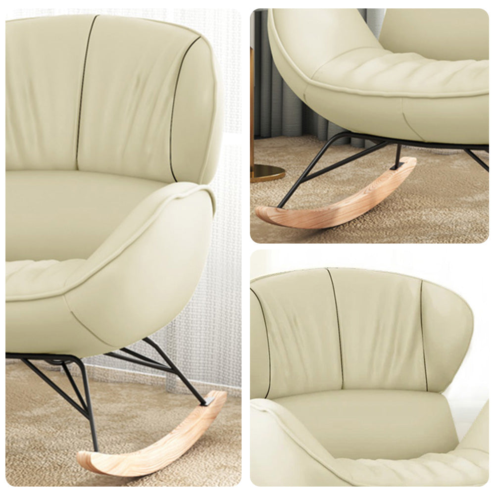 LUXORA Rocking Chair 105° Recline, Tech Leather, High-Density Foam, Ash Wood Base, Stable Rocking Design - White