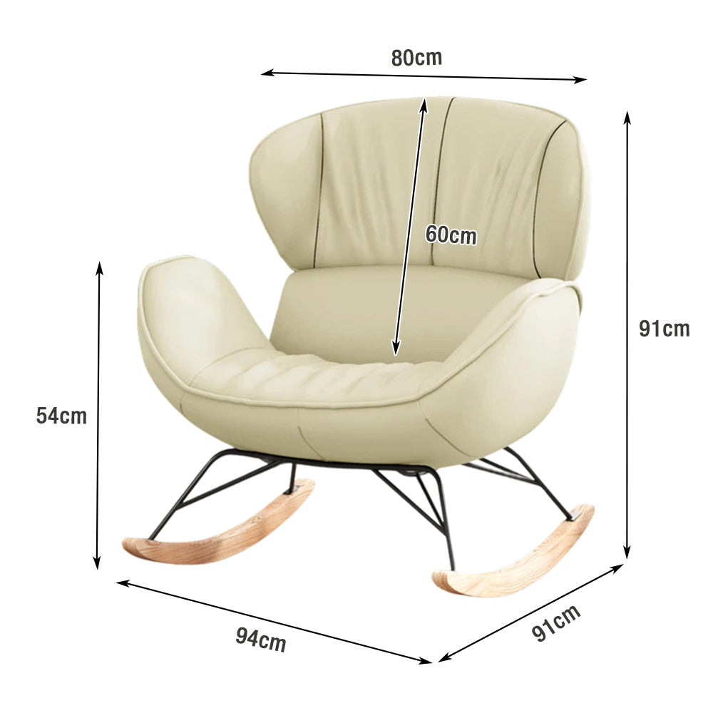 LUXORA Rocking Chair 105° Recline, Tech Leather, High-Density Foam, Ash Wood Base, Stable Rocking Design - White