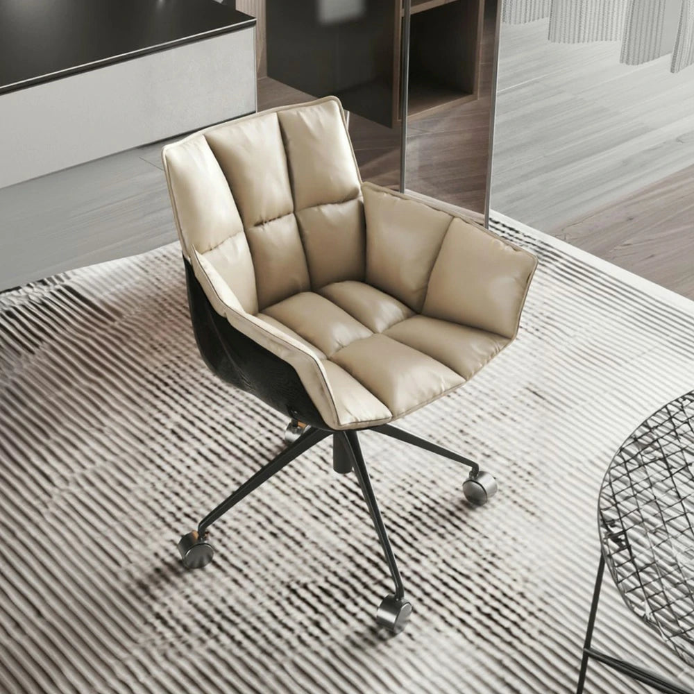 LIVARA Office Chair – Imported Nappa Leather Upholstery, Ergonomic Cushioned Backrest, High-Density Seat, 360° Swivel Base with Smooth Wheels, Durable Modern Design - Coffee