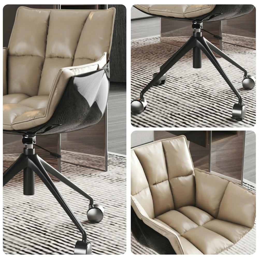 LIVARA Office Chair – Imported Nappa Leather Upholstery, Ergonomic Cushioned Backrest, High-Density Seat, 360° Swivel Base with Smooth Wheels, Durable Modern Design - Coffee