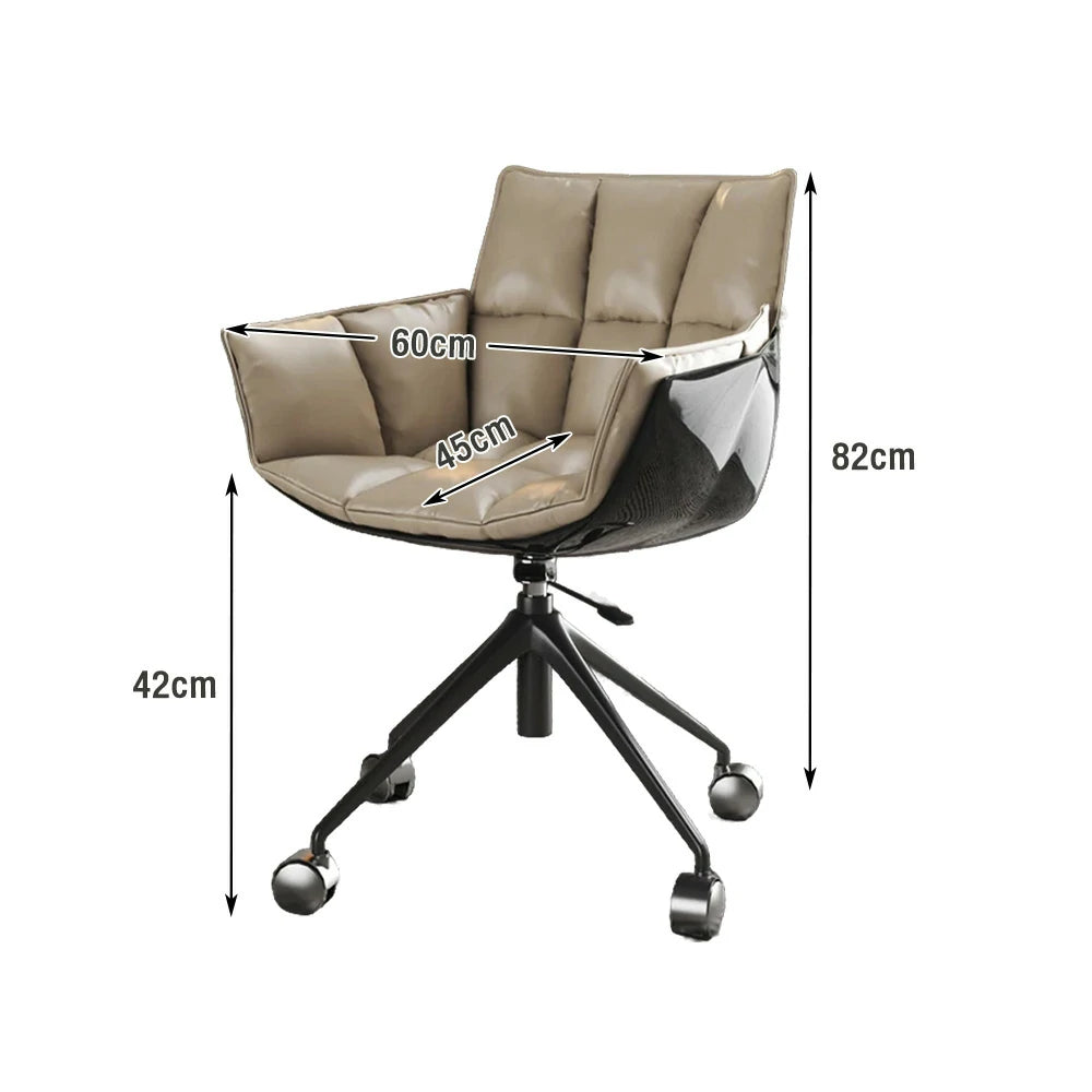 LIVARA Office Chair – Imported Nappa Leather Upholstery, Ergonomic Cushioned Backrest, High-Density Seat, 360° Swivel Base with Smooth Wheels, Durable Modern Design - Coffee