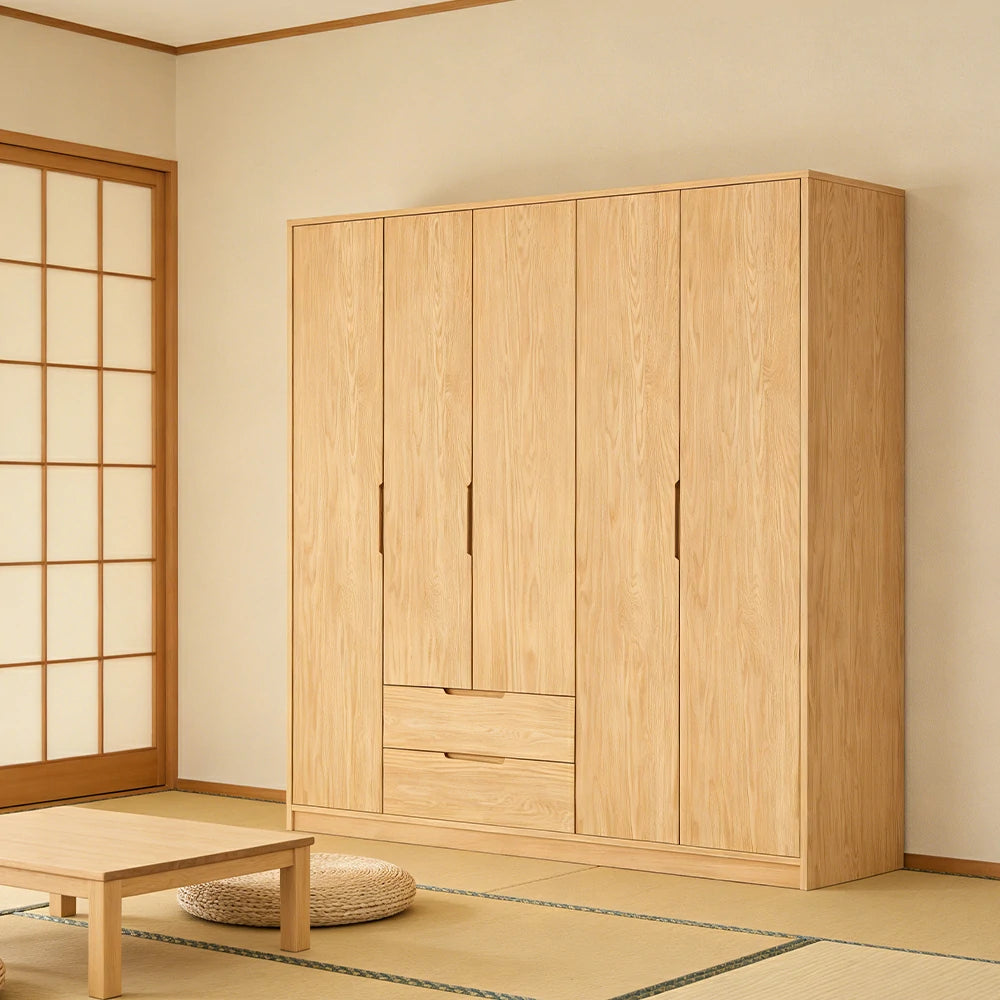 LUXORA 180/200cm Modern Wardrobe Cabinet - Flush Inset Door Design, Solid Timber Construction, Soft-Close Hinges & Quiet Drawers - Wood