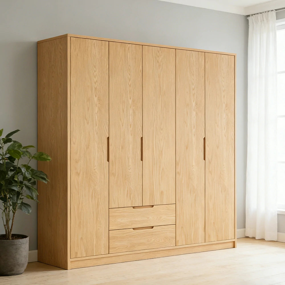 LUXORA 180/200cm Modern Wardrobe Cabinet - Flush Inset Door Design, Solid Timber Construction, Soft-Close Hinges & Quiet Drawers - Wood