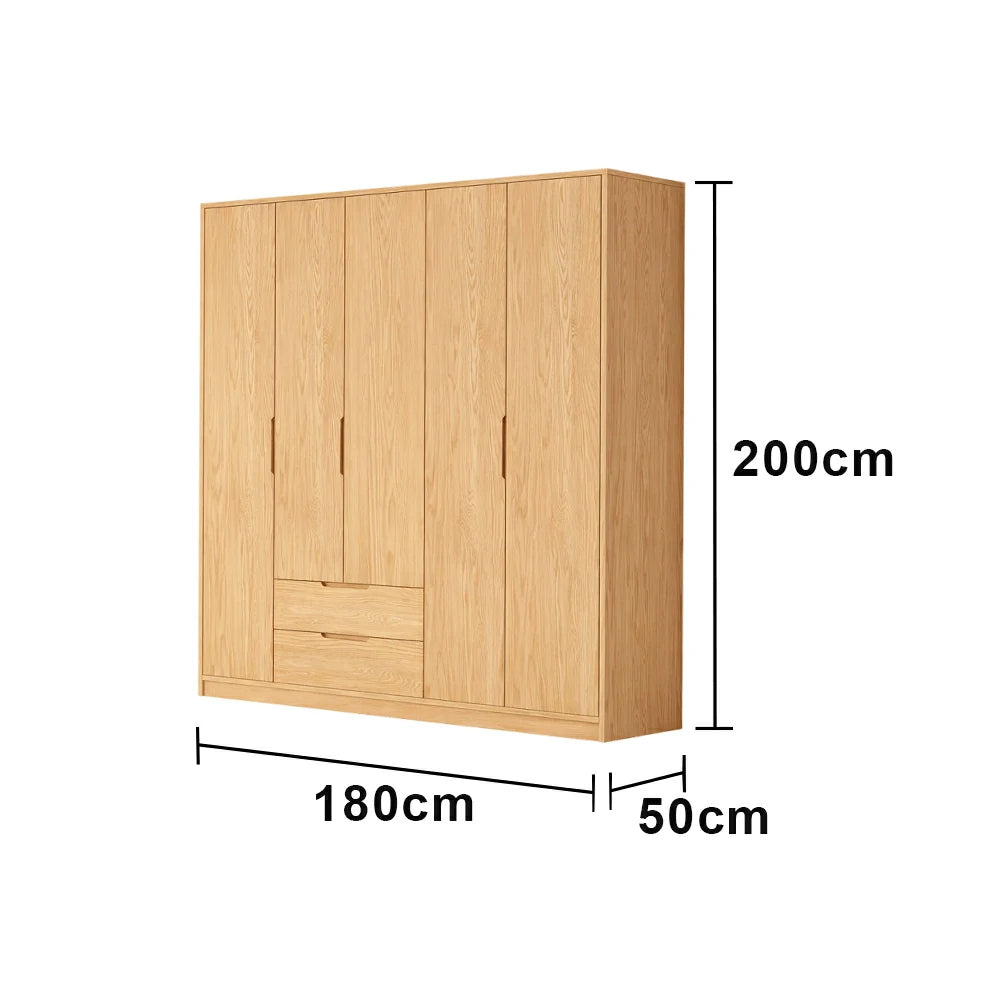 LUXORA 180/200cm Modern Wardrobe Cabinet - Flush Inset Door Design, Solid Timber Construction, Soft-Close Hinges & Quiet Drawers - Wood