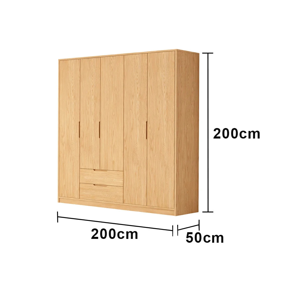 LUXORA 180/200cm Modern Wardrobe Cabinet - Flush Inset Door Design, Solid Timber Construction, Soft-Close Hinges & Quiet Drawers - Wood