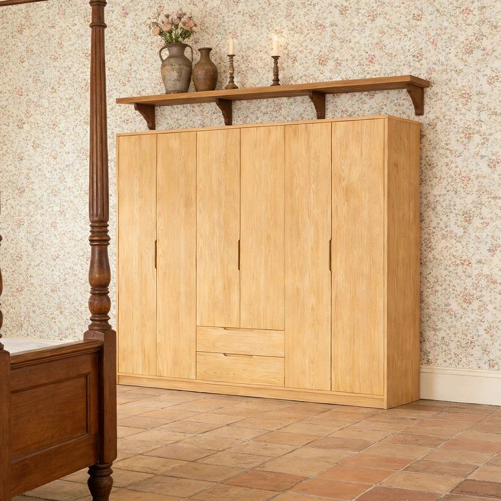 LUXORA 220/240cm Modern Wardrobe Cabinet - Flush Inset Door Design, Solid Timber Construction, Soft-Close Hinges & Quiet Drawers - Wood