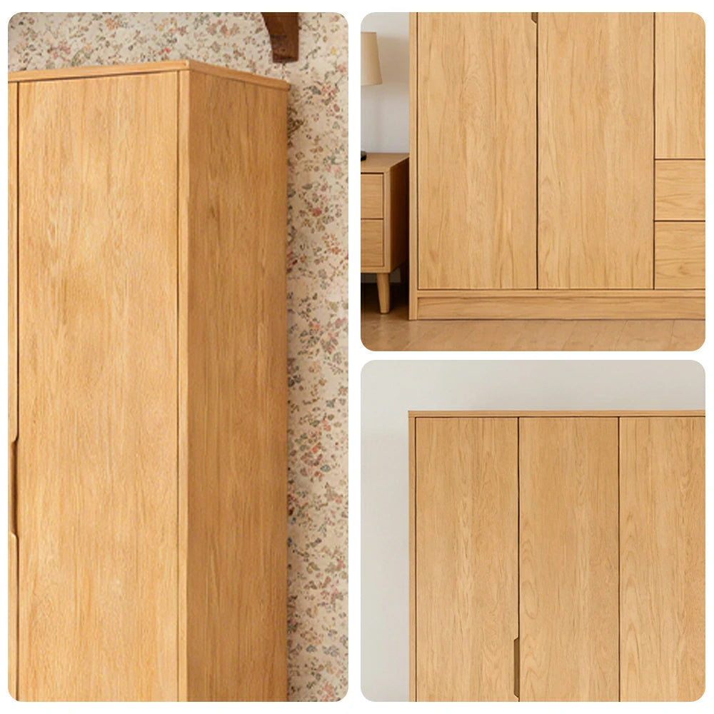 LUXORA 220/240cm Modern Wardrobe Cabinet - Flush Inset Door Design, Solid Timber Construction, Soft-Close Hinges & Quiet Drawers - Wood