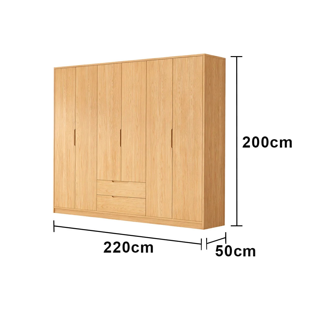 LUXORA 220/240cm Modern Wardrobe Cabinet - Flush Inset Door Design, Solid Timber Construction, Soft-Close Hinges & Quiet Drawers - Wood