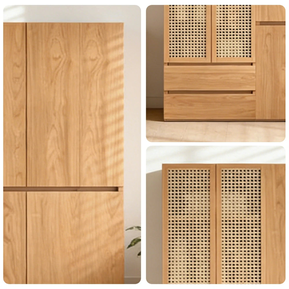 LUXORA 140/160cm Rattan Storage Cabinet - Multi-Zone Wardrobe Design with Solid Finnish Pine Wood, Breathable PVC Doors & Spacious Drawers