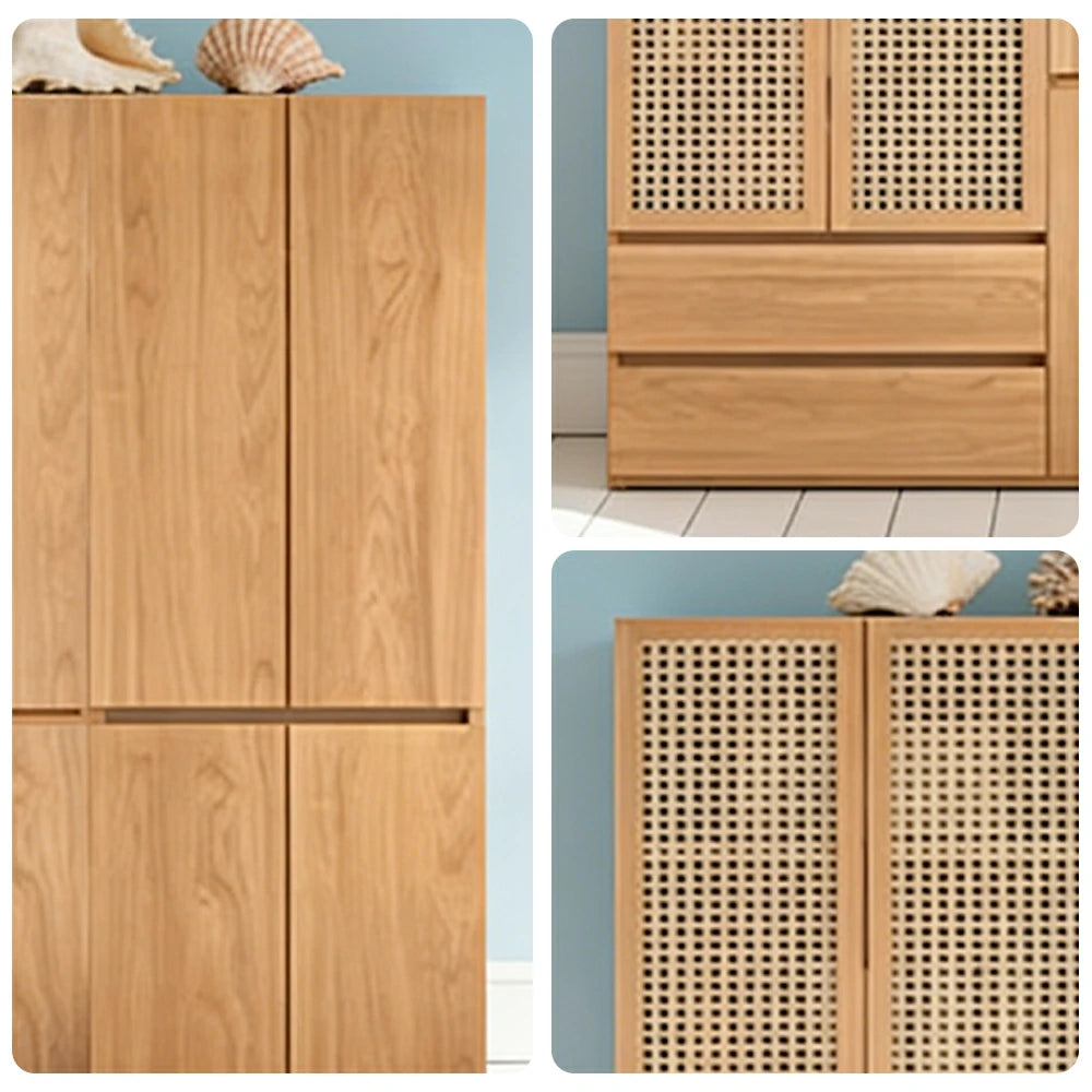 LUXORA 180/200cm Rattan Storage Cabinet - Multi-Zone Wardrobe Design with Solid Finnish Pine Wood, Breathable PVC Doors & Spacious Drawers