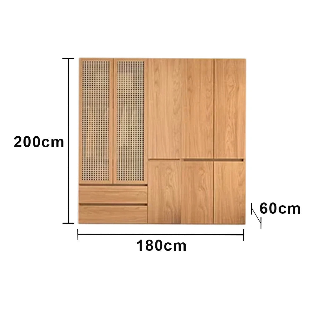 LUXORA 180/200cm Rattan Storage Cabinet - Multi-Zone Wardrobe Design with Solid Finnish Pine Wood, Breathable PVC Doors & Spacious Drawers