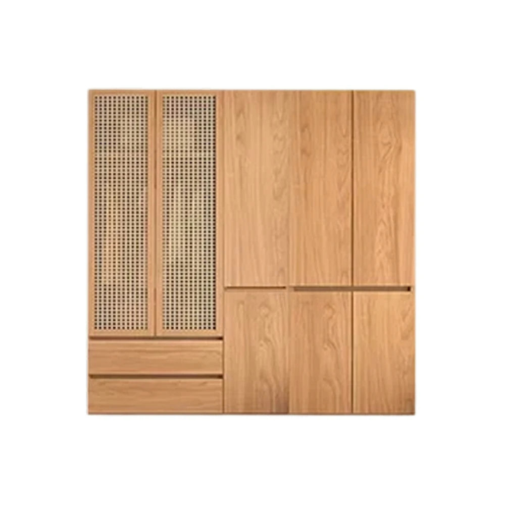 LUXORA 180/200cm Rattan Storage Cabinet - Multi-Zone Wardrobe Design with Solid Finnish Pine Wood, Breathable PVC Doors & Spacious Drawers