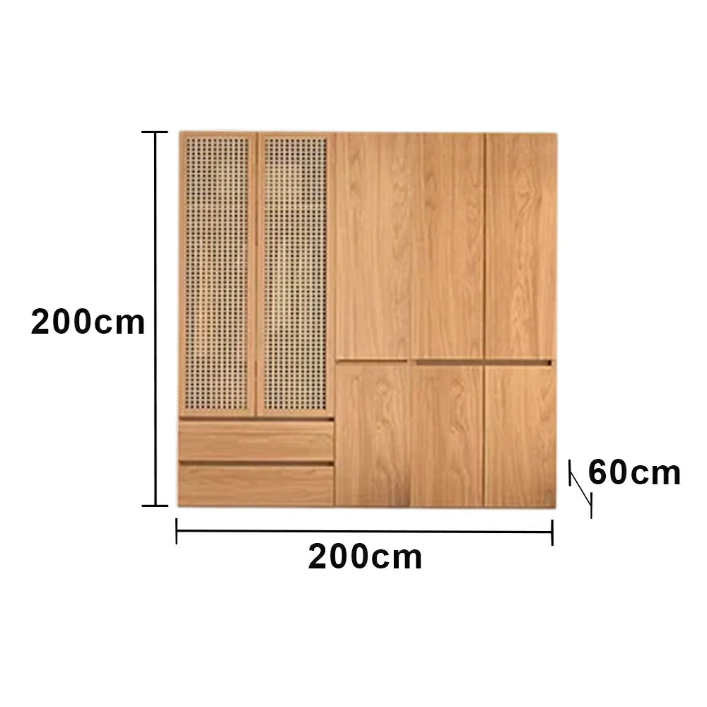 LUXORA 180/200cm Rattan Storage Cabinet - Multi-Zone Wardrobe Design with Solid Finnish Pine Wood, Breathable PVC Doors & Spacious Drawers