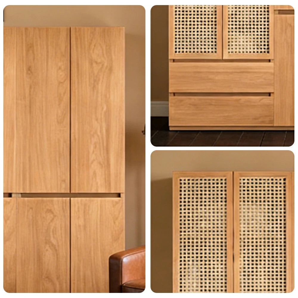 LUXORA 220/240cm Rattan Storage Cabinet - Multi-Zone Wardrobe Design with Solid Finnish Pine Wood, Breathable PVC Doors & Spacious Drawers