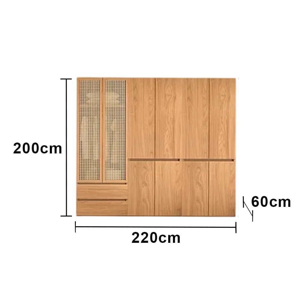 LUXORA 220/240cm Rattan Storage Cabinet - Multi-Zone Wardrobe Design with Solid Finnish Pine Wood, Breathable PVC Doors & Spacious Drawers