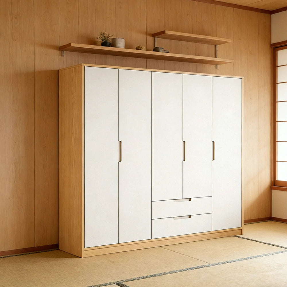 LUXORA 180/200cm Wardrobe Cabinet - Multi-Compartment Hanging Storage with Malacca Board Doors, Solid Wood Rail & Soft-Close Hardware