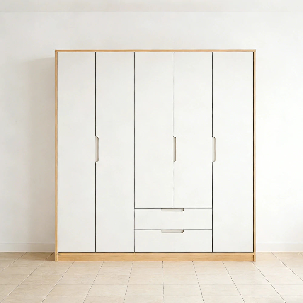 LUXORA 180/200cm Wardrobe Cabinet - Multi-Compartment Hanging Storage with Malacca Board Doors, Solid Wood Rail & Soft-Close Hardware