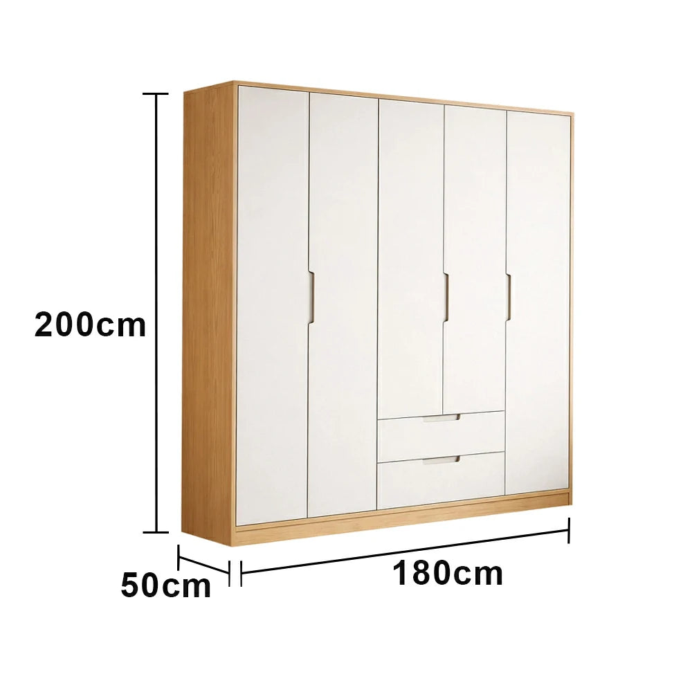 LUXORA 180/200cm Wardrobe Cabinet - Multi-Compartment Hanging Storage with Malacca Board Doors, Solid Wood Rail & Soft-Close Hardware