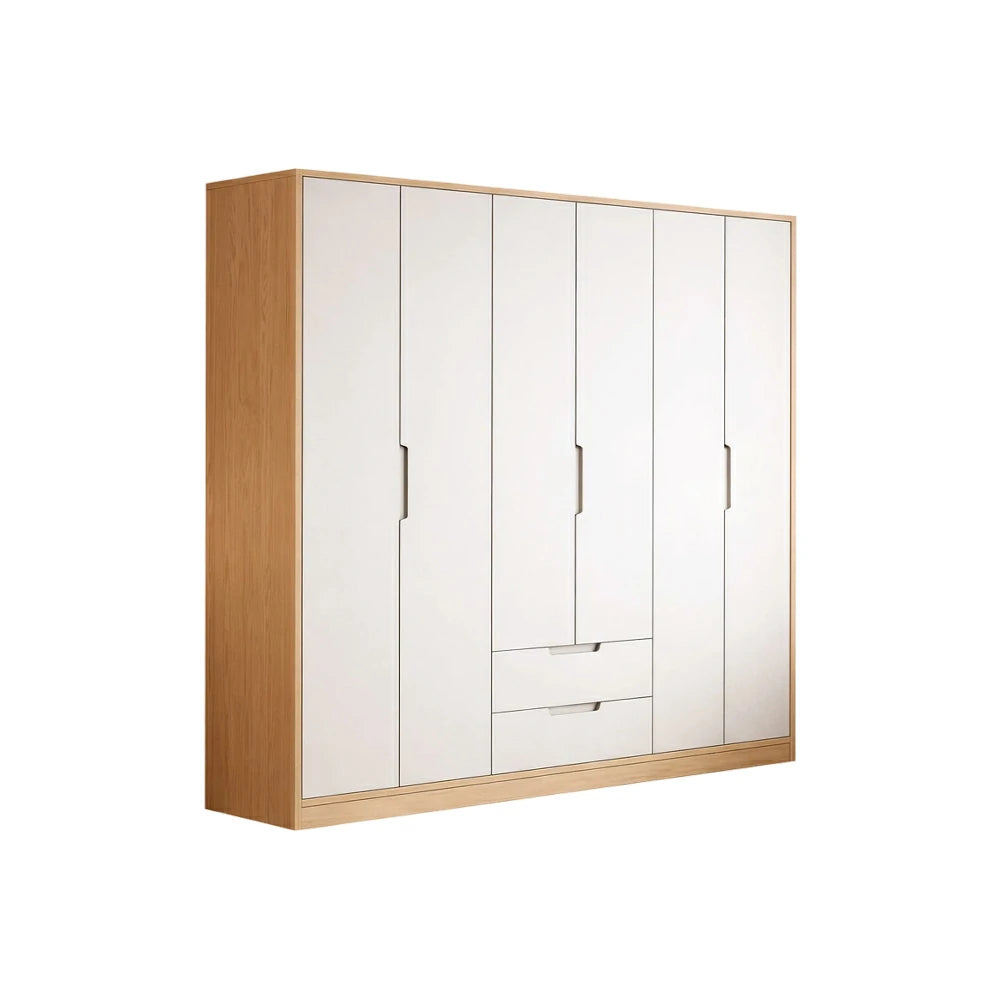 LUXORA 220/240cm Wardrobe Cabinet - Multi-Compartment Hanging Storage with Malacca Board Doors, Solid Wood Rail & Soft-Close Hardware