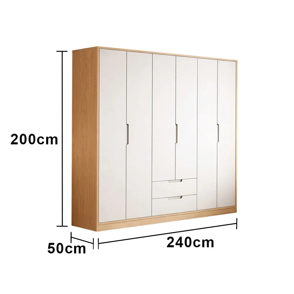 LUXORA 220/240cm Wardrobe Cabinet - Multi-Compartment Hanging Storage with Malacca Board Doors, Solid Wood Rail & Soft-Close Hardware