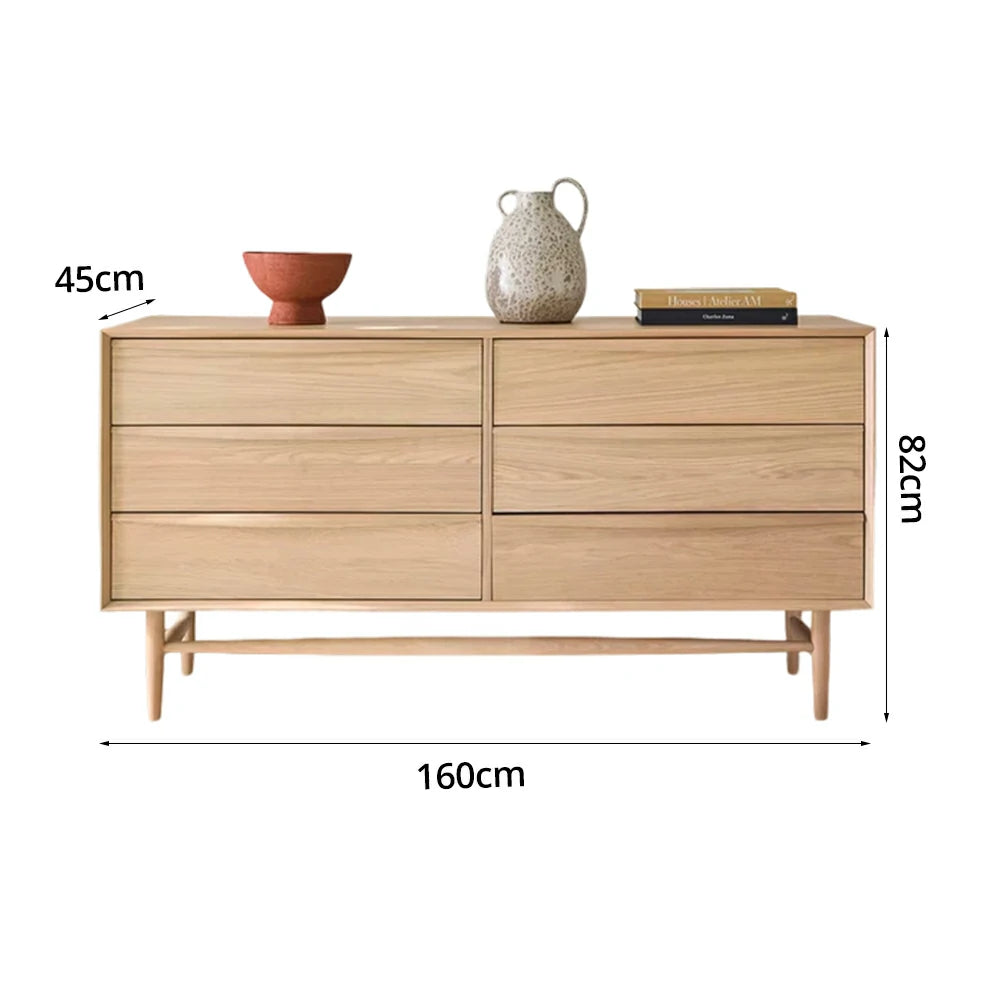 LUXORA Nordic 6-Drawer Dresser - New Zealand Pine Wood Chest with Curved Drawer Fronts, Raised Legs & Large Storage Capacity - Natural