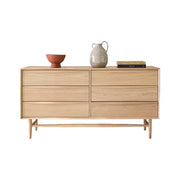 LUXORA Nordic 6-Drawer Dresser - New Zealand Pine Wood Chest with Curved Drawer Fronts, Raised Legs & Large Storage Capacity - Natural