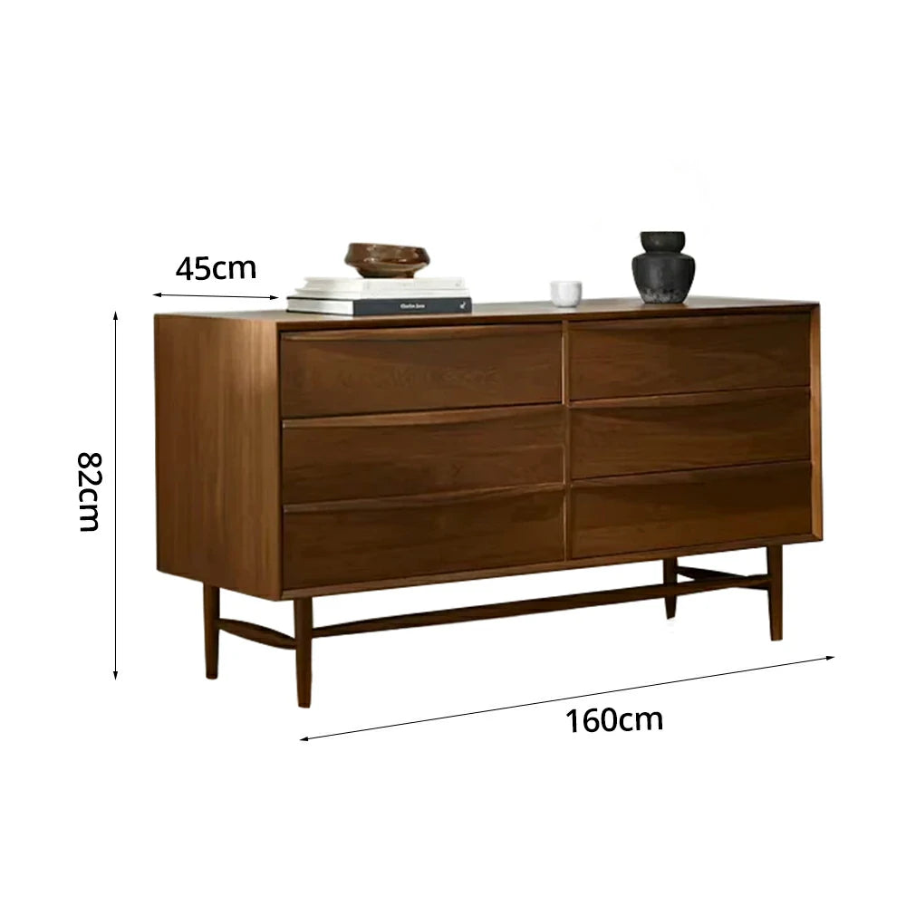 LUXORA Nordic 6-Drawer Dresser - New Zealand Pine Wood Chest with Curved Drawer Fronts, Raised Legs & Large Storage Capacity - Walnut