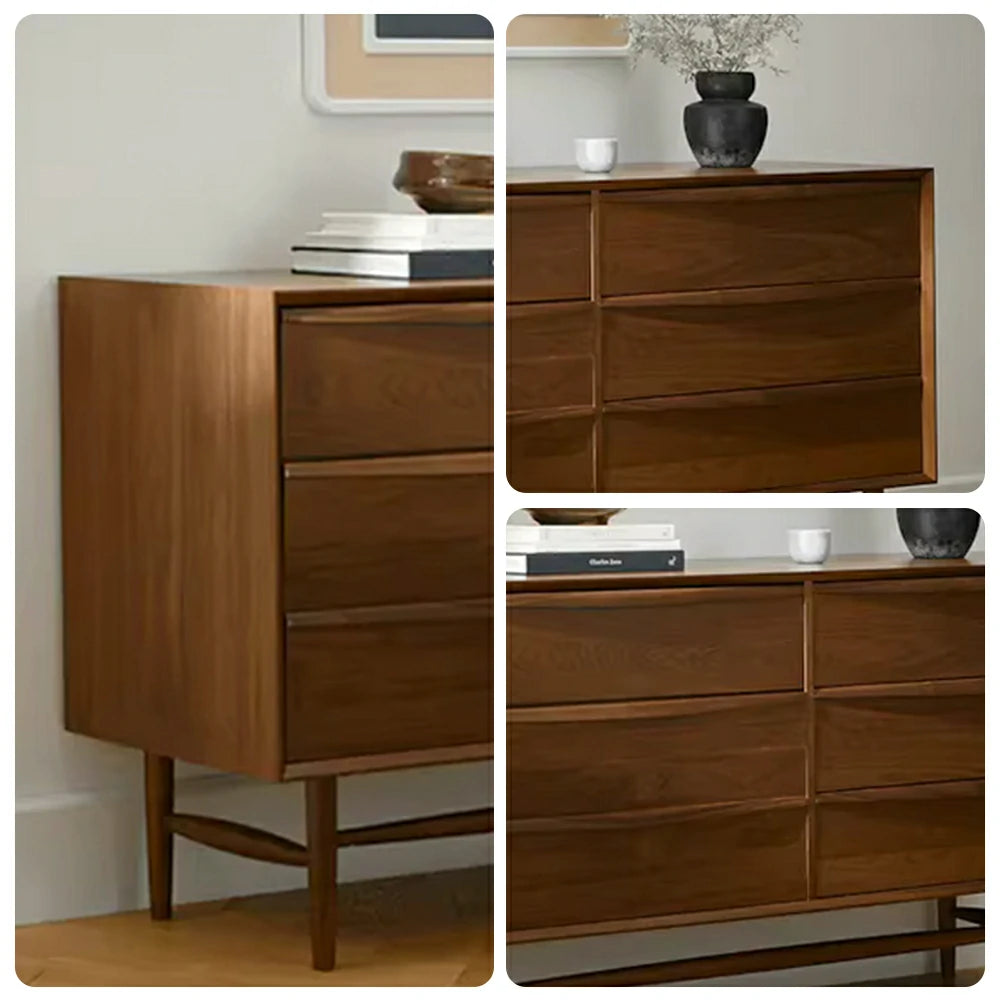 LUXORA Nordic 6-Drawer Dresser - New Zealand Pine Wood Chest with Curved Drawer Fronts, Raised Legs & Large Storage Capacity - Walnut