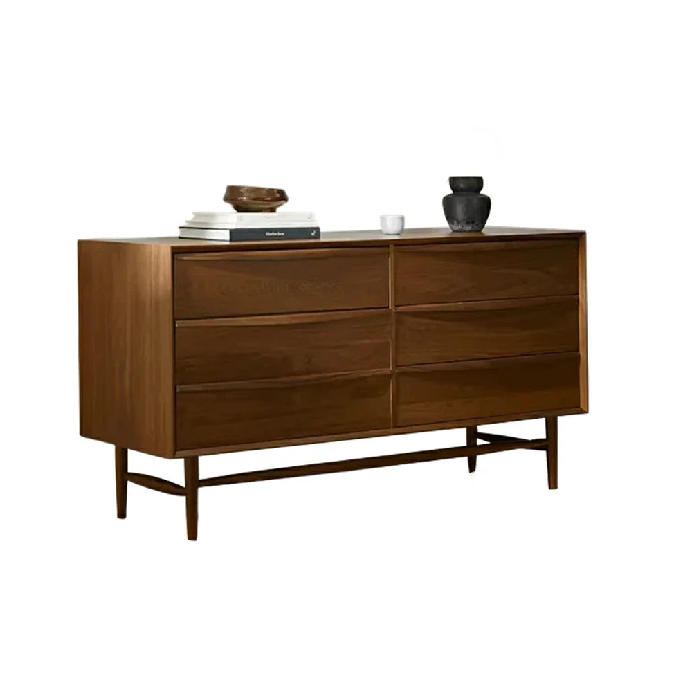 LUXORA Nordic 6-Drawer Dresser - New Zealand Pine Wood Chest with Curved Drawer Fronts, Raised Legs & Large Storage Capacity - Walnut
