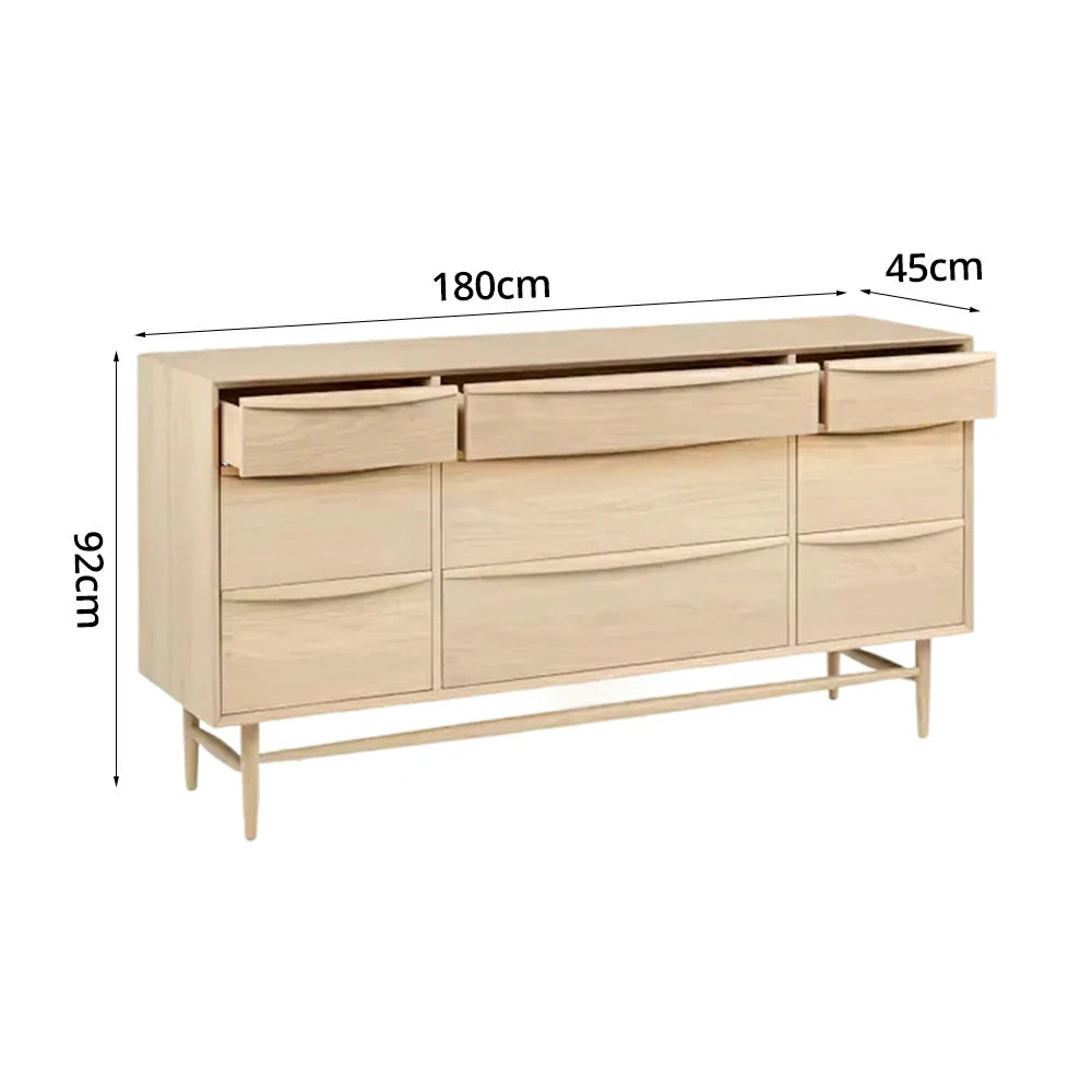 LUXORA Nordic 9-Drawer Dresser - New Zealand Pine Wood Chest with Curved Drawer Fronts, Raised Legs & Large Storage Capacity - Natural