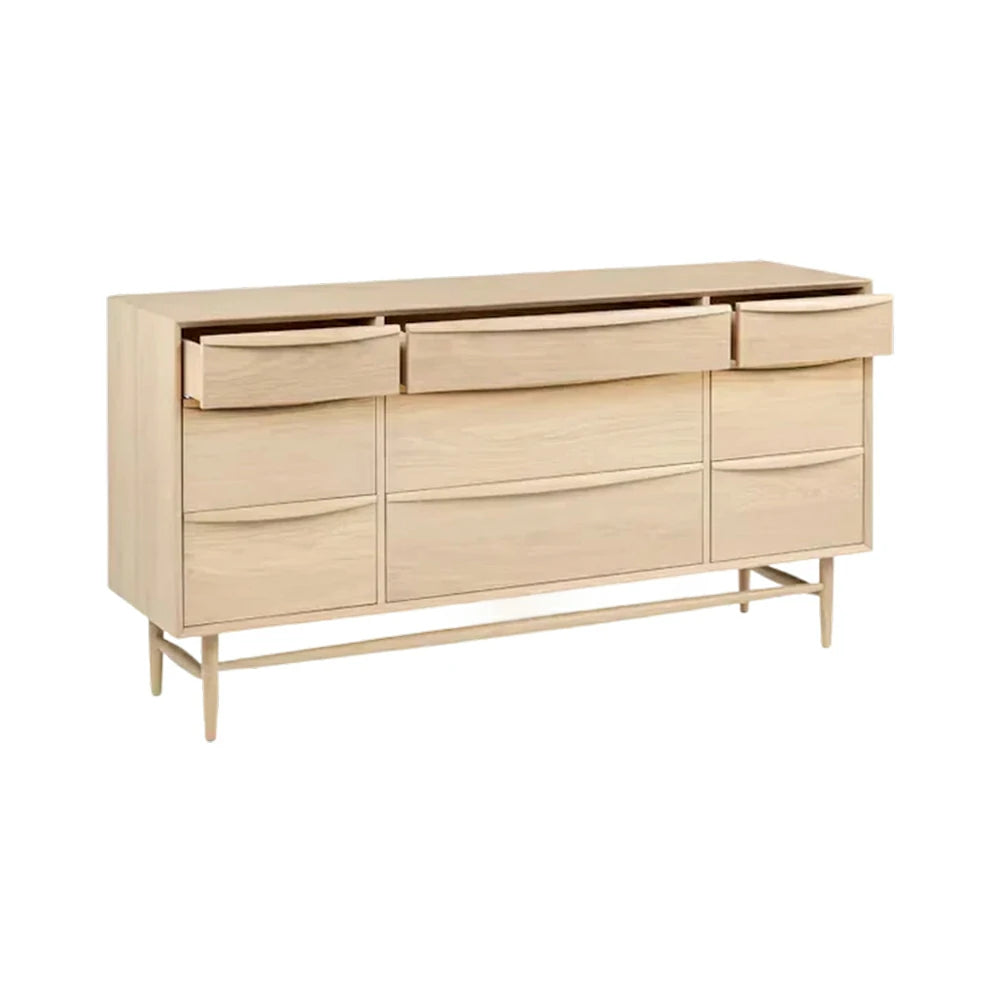 LUXORA Nordic 9-Drawer Dresser - New Zealand Pine Wood Chest with Curved Drawer Fronts, Raised Legs & Large Storage Capacity - Natural