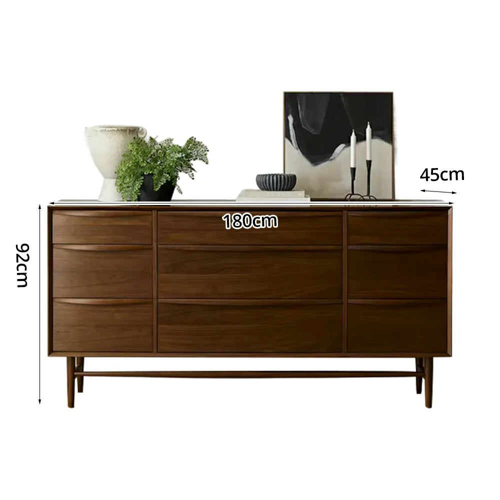 LUXORA Nordic 9-Drawer Dresser - New Zealand Pine Wood Chest with Curved Drawer Fronts, Raised Legs & Large Storage Capacity - Walnut