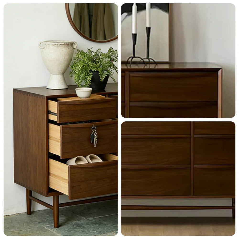 LUXORA Nordic 9-Drawer Dresser - New Zealand Pine Wood Chest with Curved Drawer Fronts, Raised Legs & Large Storage Capacity - Walnut