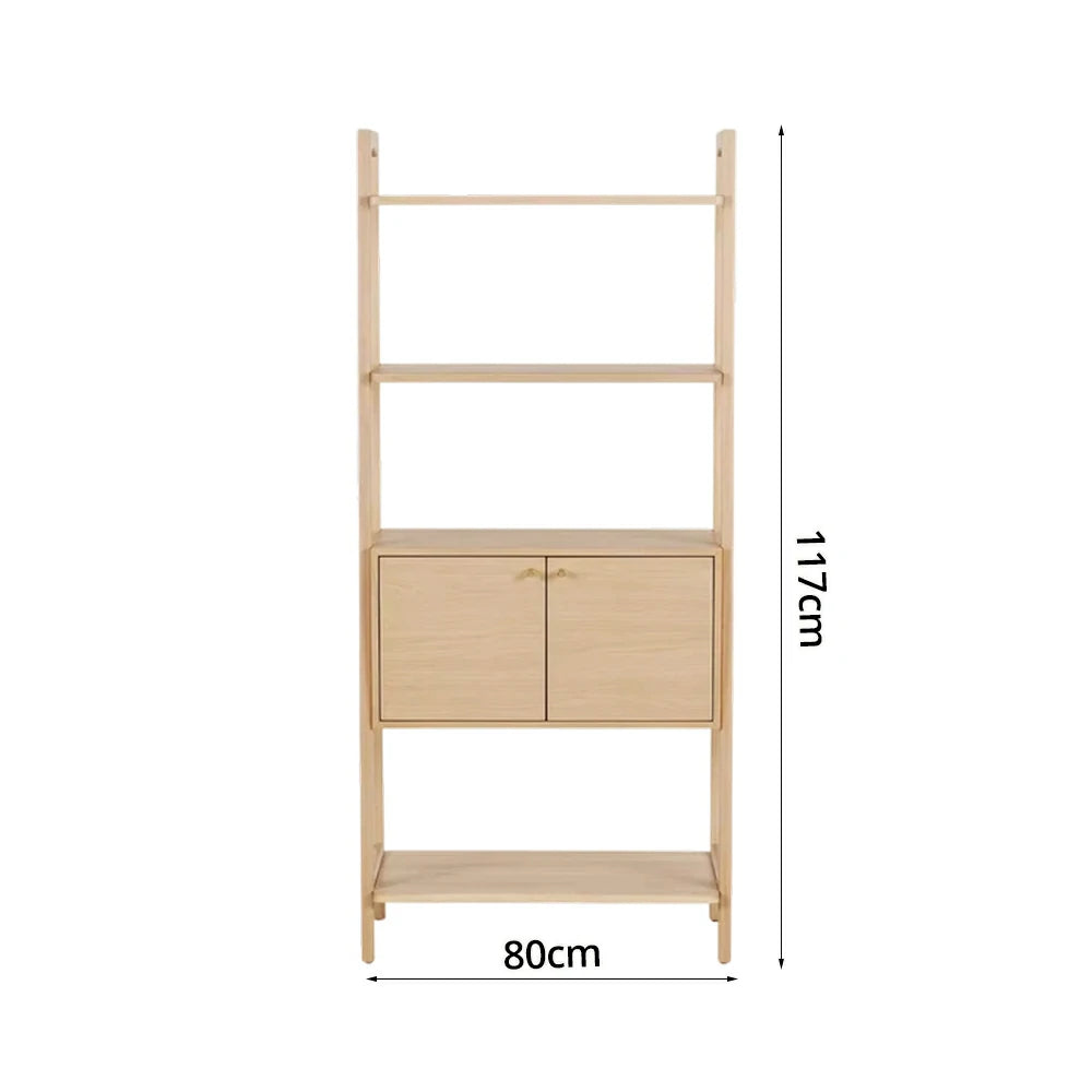 LUXORA Nordic Solid Pine Bookshelf - New Zealand Pine Wood Display Shelf with Open Tiers & Double Door Cabinet, Tall Slim Storage Unit - Natural