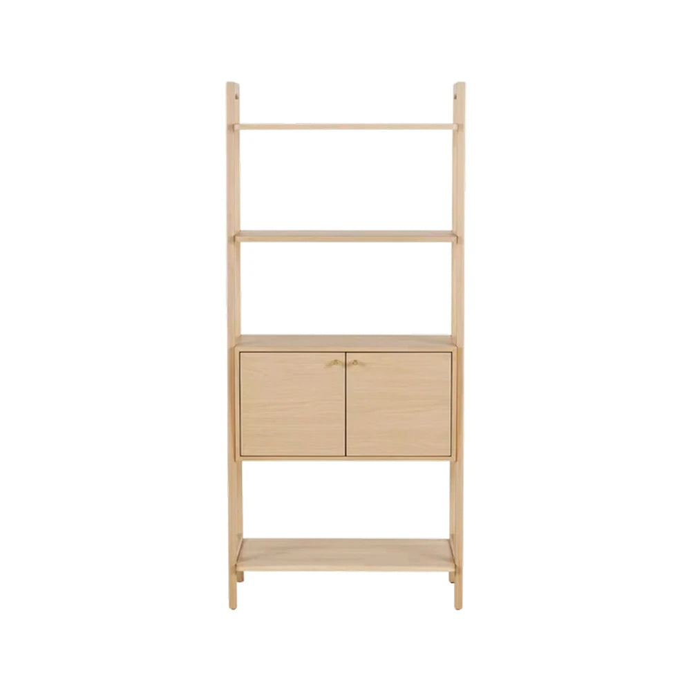 LUXORA Nordic Solid Pine Bookshelf - New Zealand Pine Wood Display Shelf with Open Tiers & Double Door Cabinet, Tall Slim Storage Unit - Natural