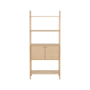LUXORA Nordic Solid Pine Bookshelf - New Zealand Pine Wood Display Shelf with Open Tiers & Double Door Cabinet, Tall Slim Storage Unit - Natural