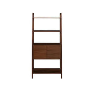 LUXORA Nordic Solid Pine Bookshelf - New Zealand Pine Wood Display Shelf with Open Tiers & Double Door Cabinet, Tall Slim Storage Unit - Walnut